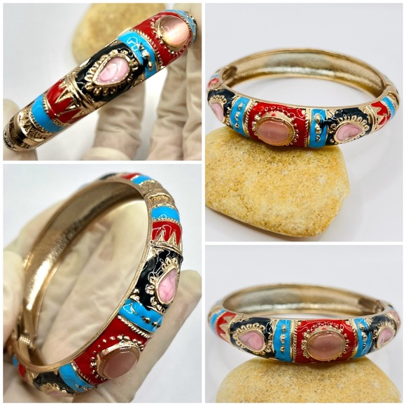 Jewelry - Cloisonne Enamel Open Bangle Bracelet Ethnic Vintage Jewelry - Multicolor